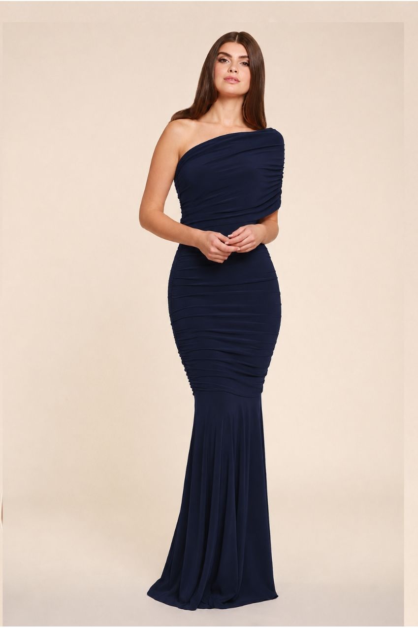 Alice Navy One Shoulder Bridesmaids Occasion Maxi Dress HG-ALICE-BRIDESMAID