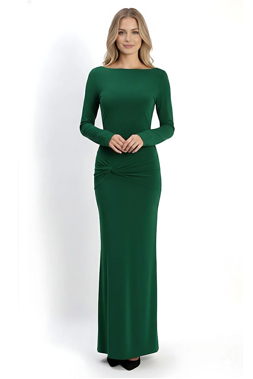 Bottle Green Backless Slinky Knot Waist Bodycon Maxi Dress AV-NDR1419BG