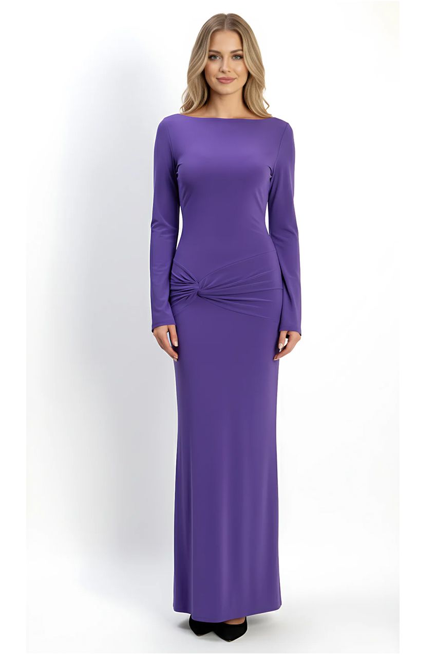 Purple Backless Slinky Knot Waist Bodycon Maxi Dress AV-NDR1419PPL