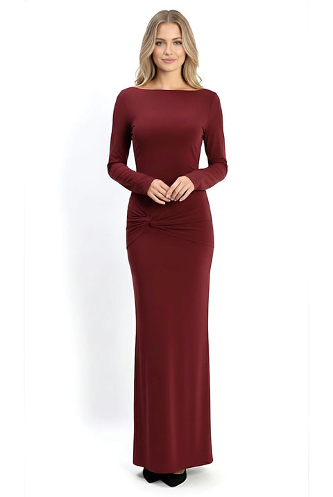 Wine Backless Slinky Knot Waist Bodycon Maxi Dress by Avinci