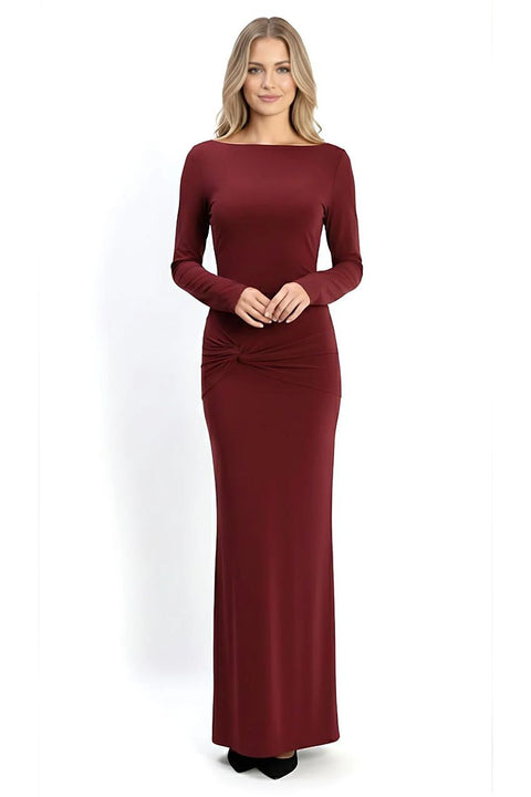 Wine Backless Slinky Knot Waist Bodycon Maxi Dress by Avinci
