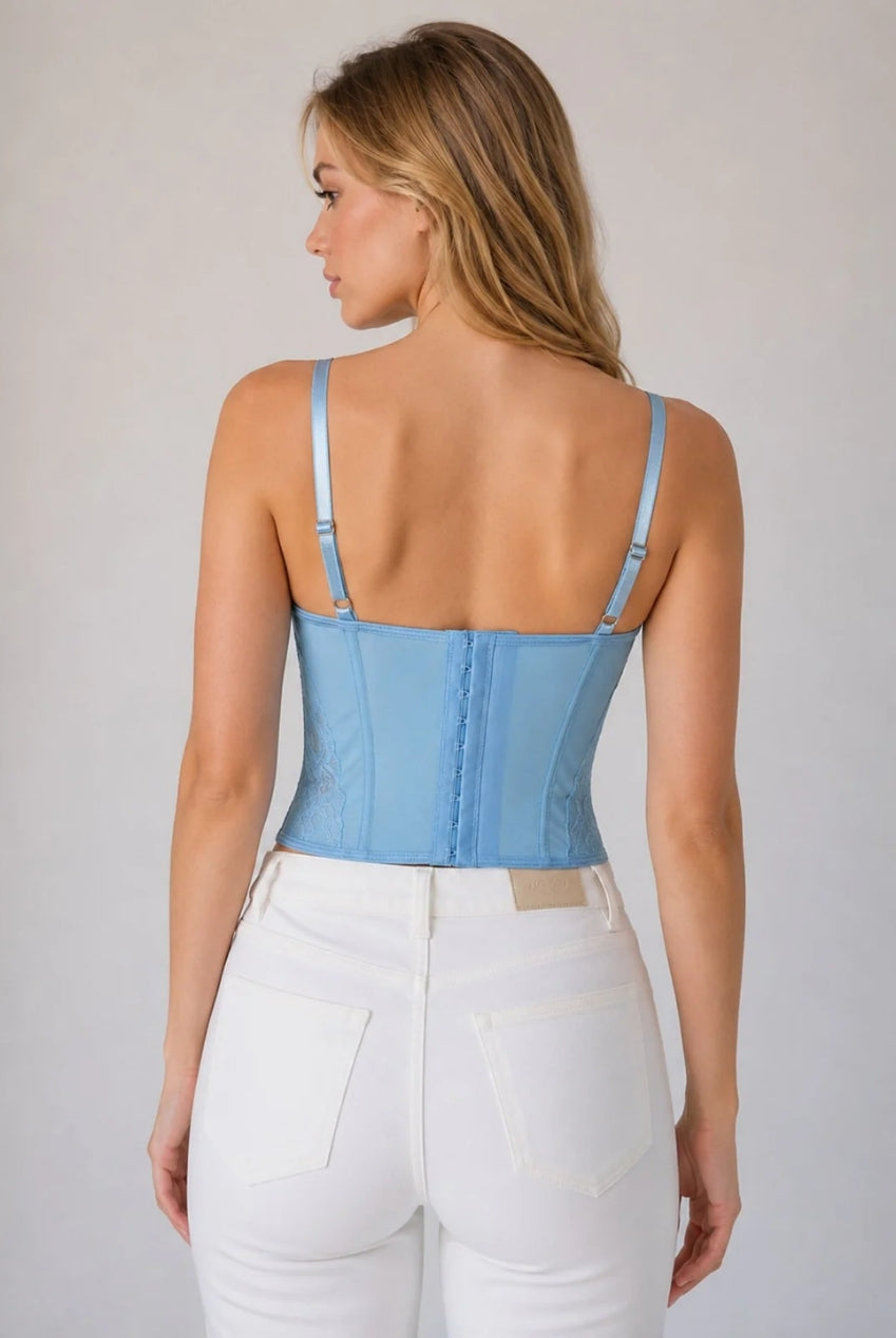 Powder Blue Lace Bustier Corset Top With Adjustable Straps AVCH-3333