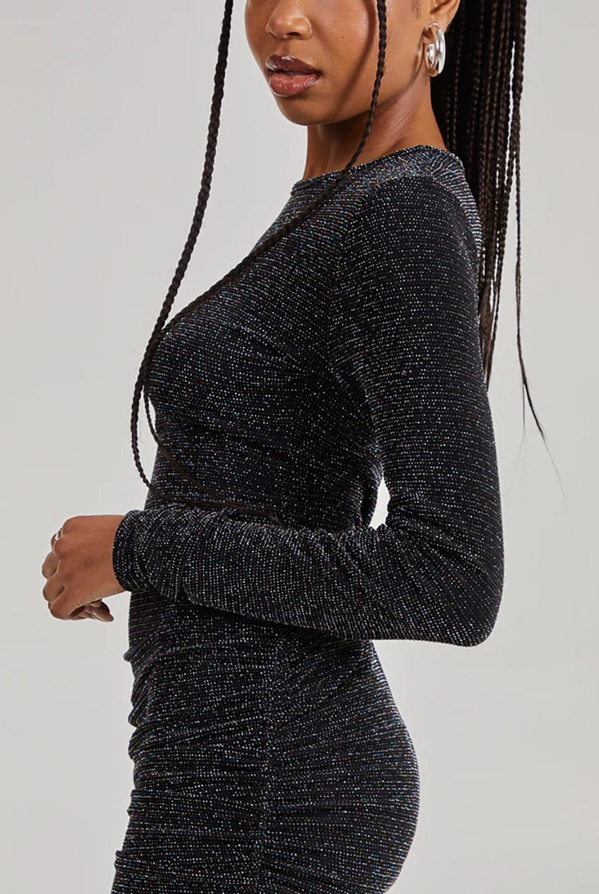Glitter Long Sleeve Ruched Dress AW22087
