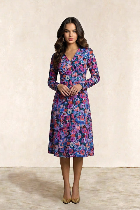 Floral Printed Button Front Satin Midi Dress In Multi by Chi Chi London