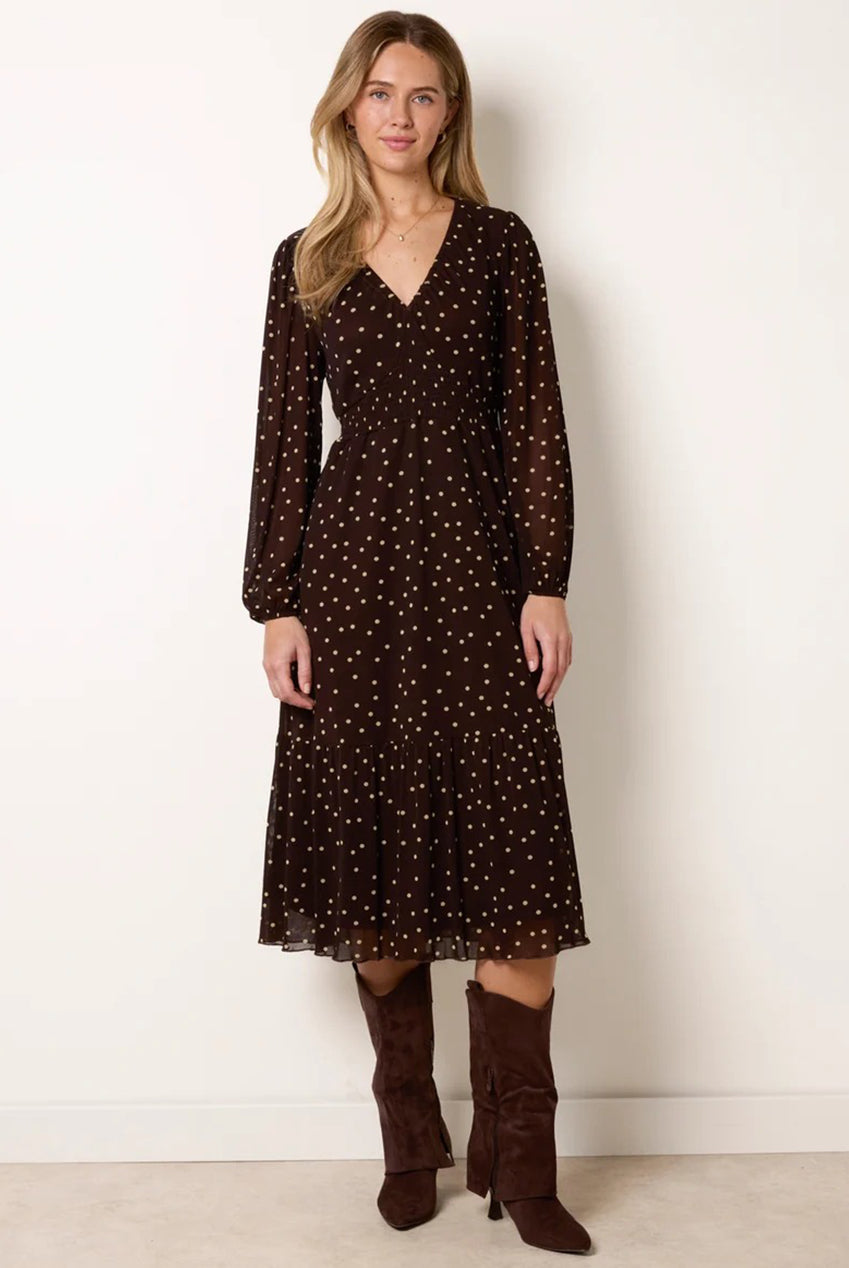 Long Sleeve Polka Dot Mesh Midi Dress AW26048B030