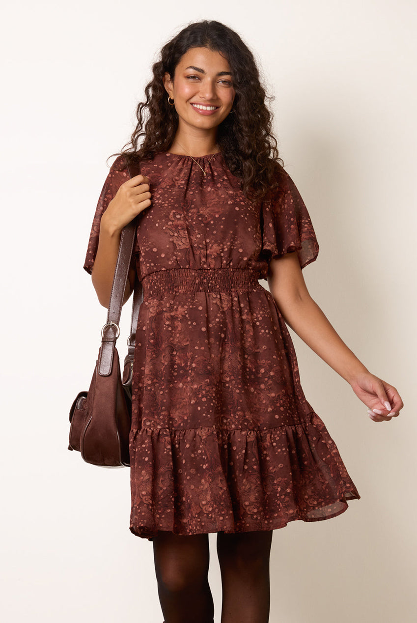 Crew Neck Frill Sleeve Mini Dress AW26052B030