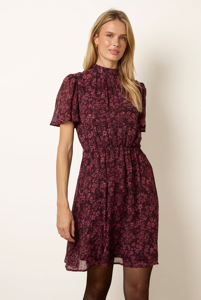 High Neck Floral Metallic Mini Dress AW26069B063
