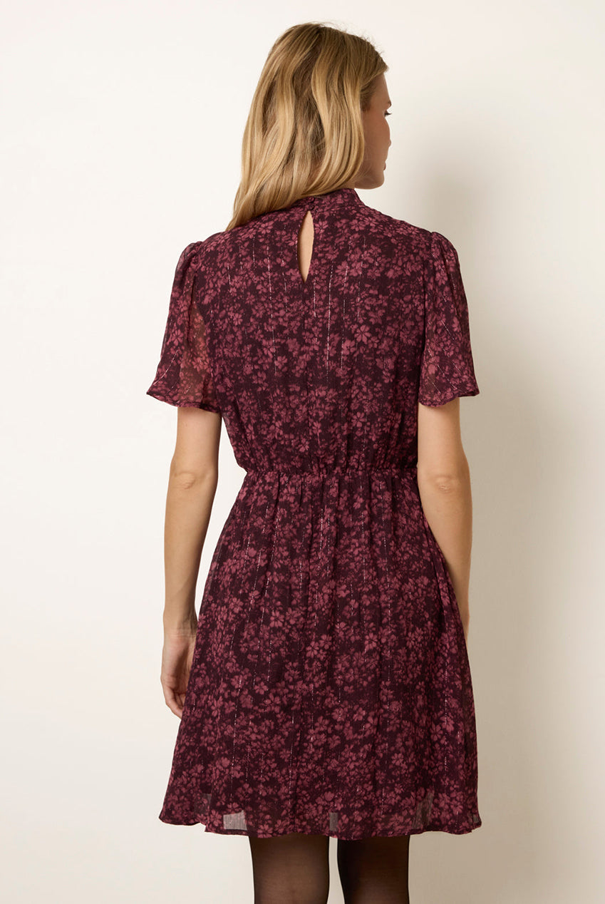 High Neck Floral Metallic Mini Dress AW26069B063