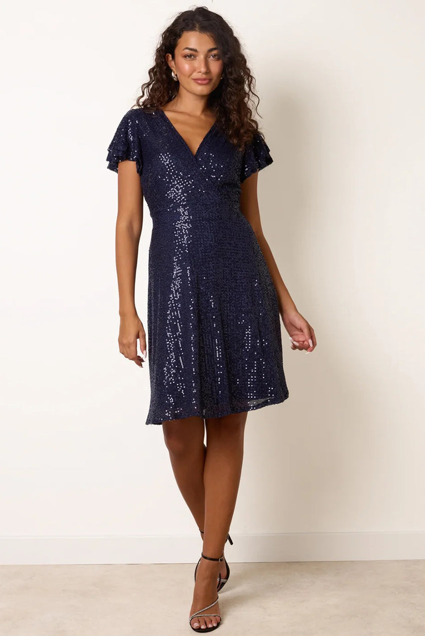 Sequin Wrap Double Frill Sleeve Dress AW26070B008
