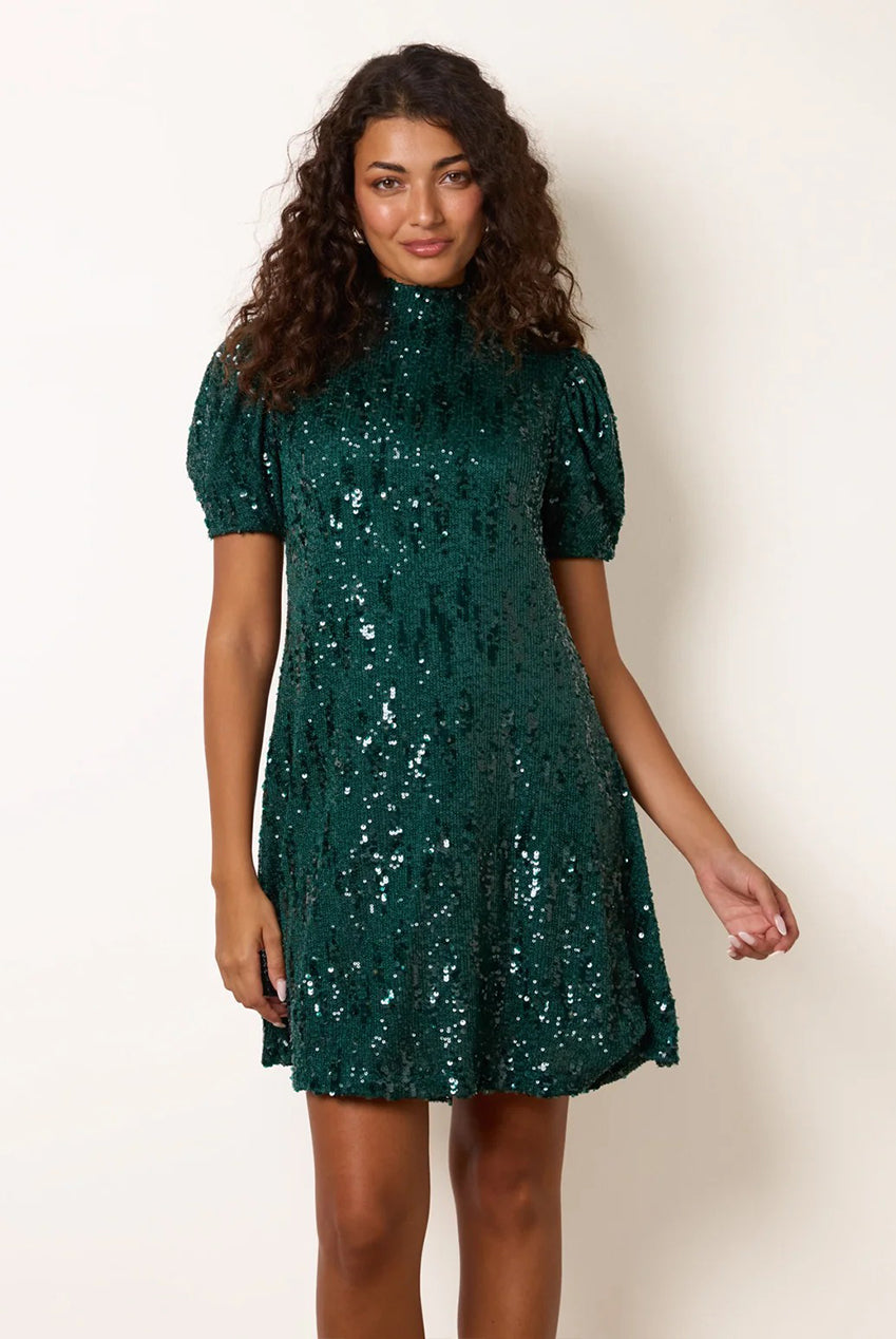Puff Sleeve Sequin Mini Swing Dress AW26075B043