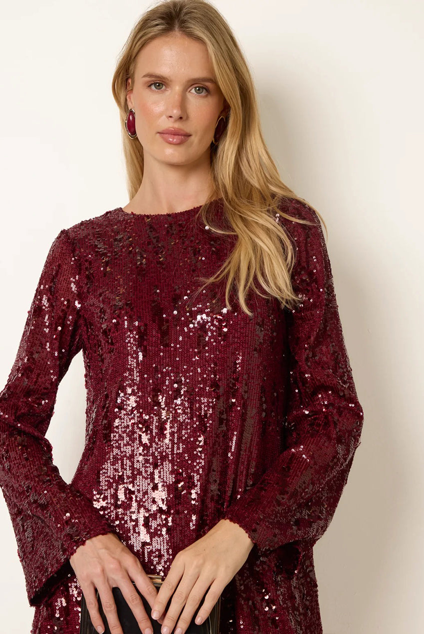 Sequin Swing Flare Sleeve Mini Dress AW26077B034