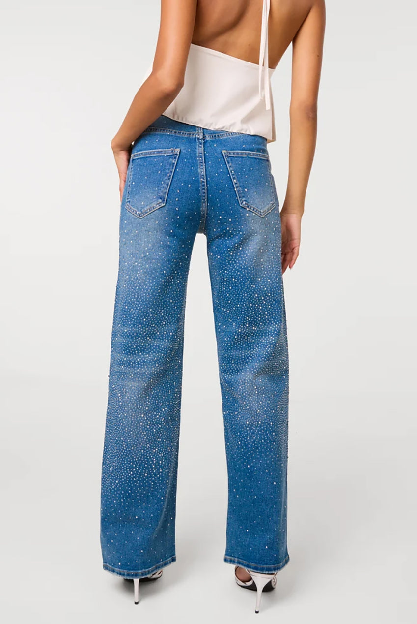 Washed Diamante Scatter Wide Leg Jeans AW26125P018