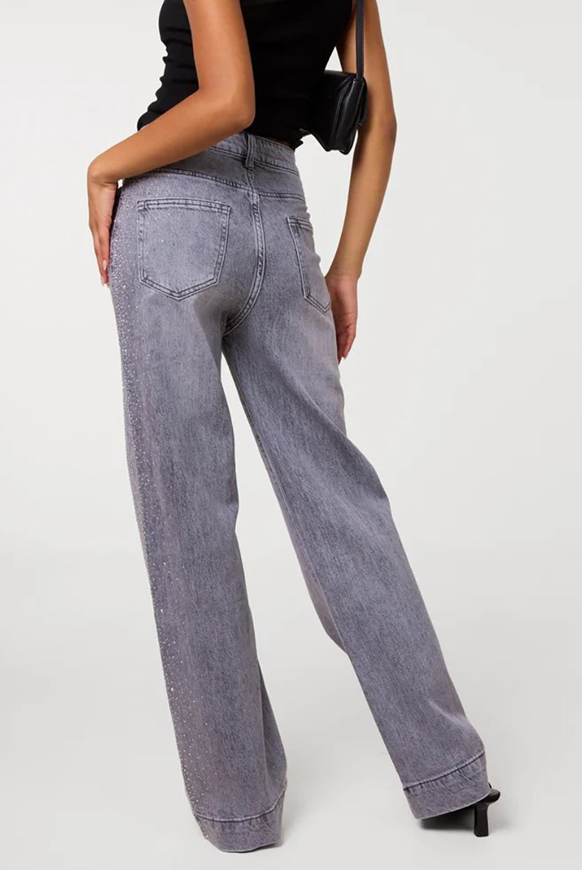 Diamante Side Wide Leg Jeans AW26126P268