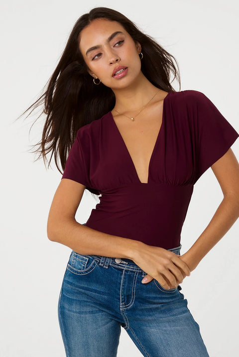V Neck Grown On Angel Sleeve Top by Pink Vanilla