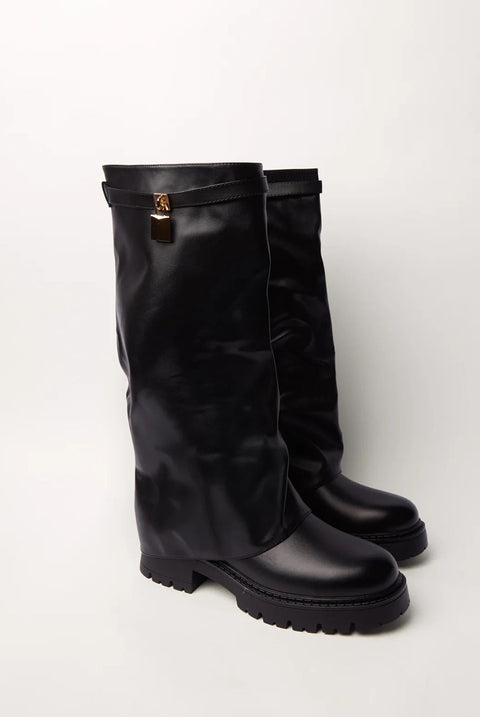 Chunky Buckle Detail Knee High Boots by Blue Vanilla