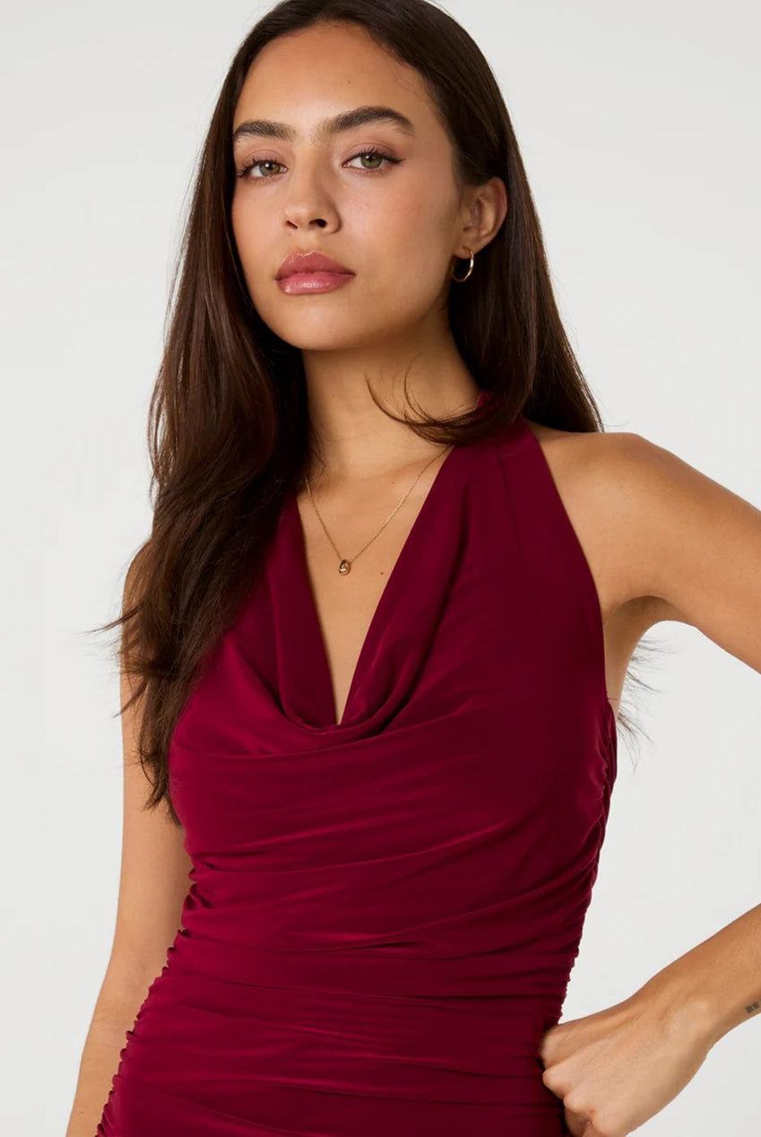 Slinky Cowl Neck Ruched Mini Dress AW26213P034