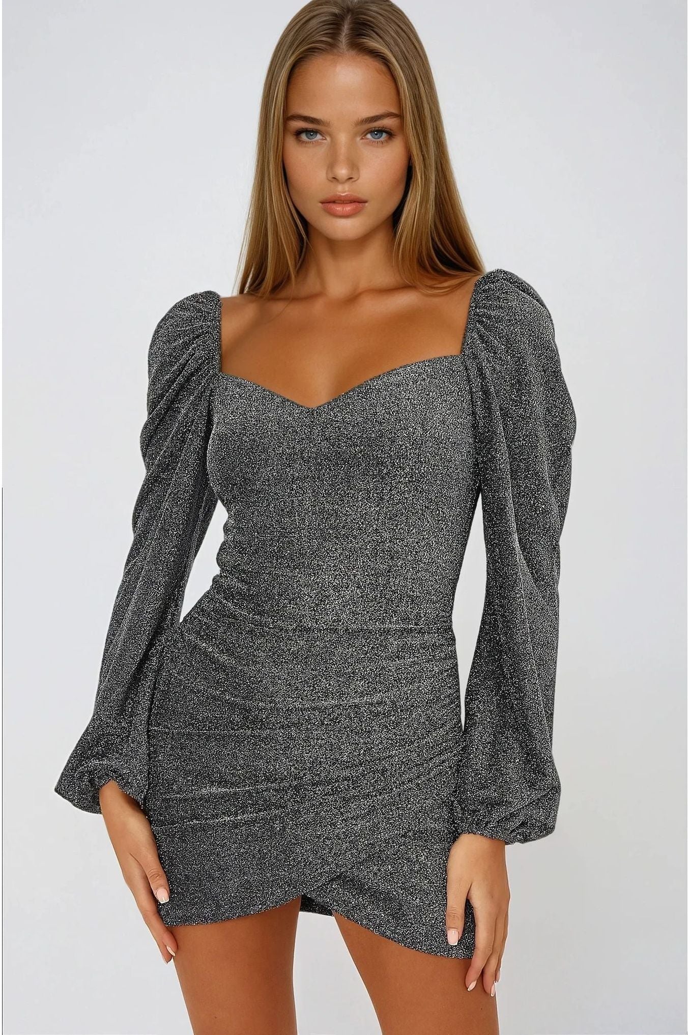 Silver Long Sleeve Mini Dress ALICIA