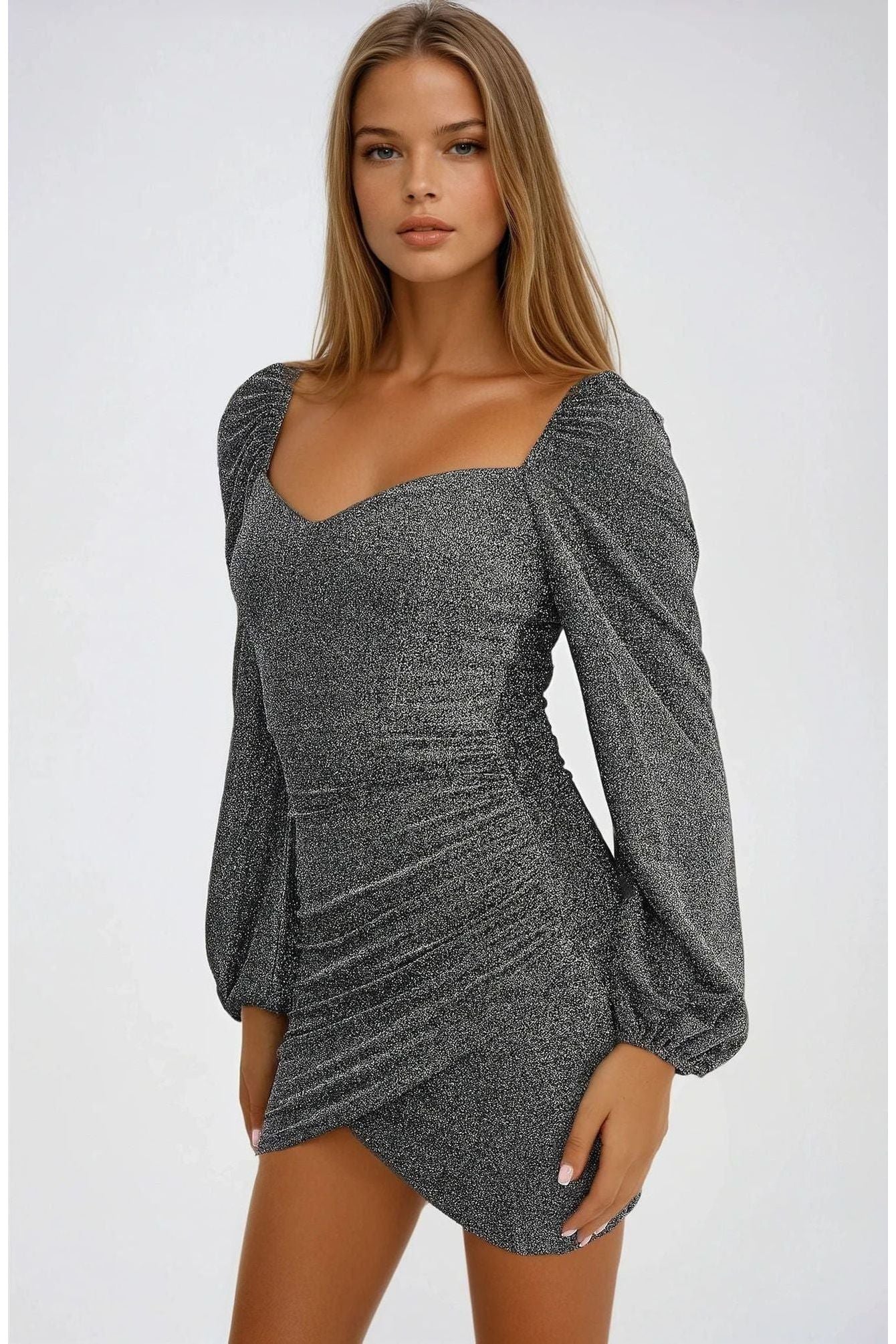 Silver Long Sleeve Mini Dress ALICIA