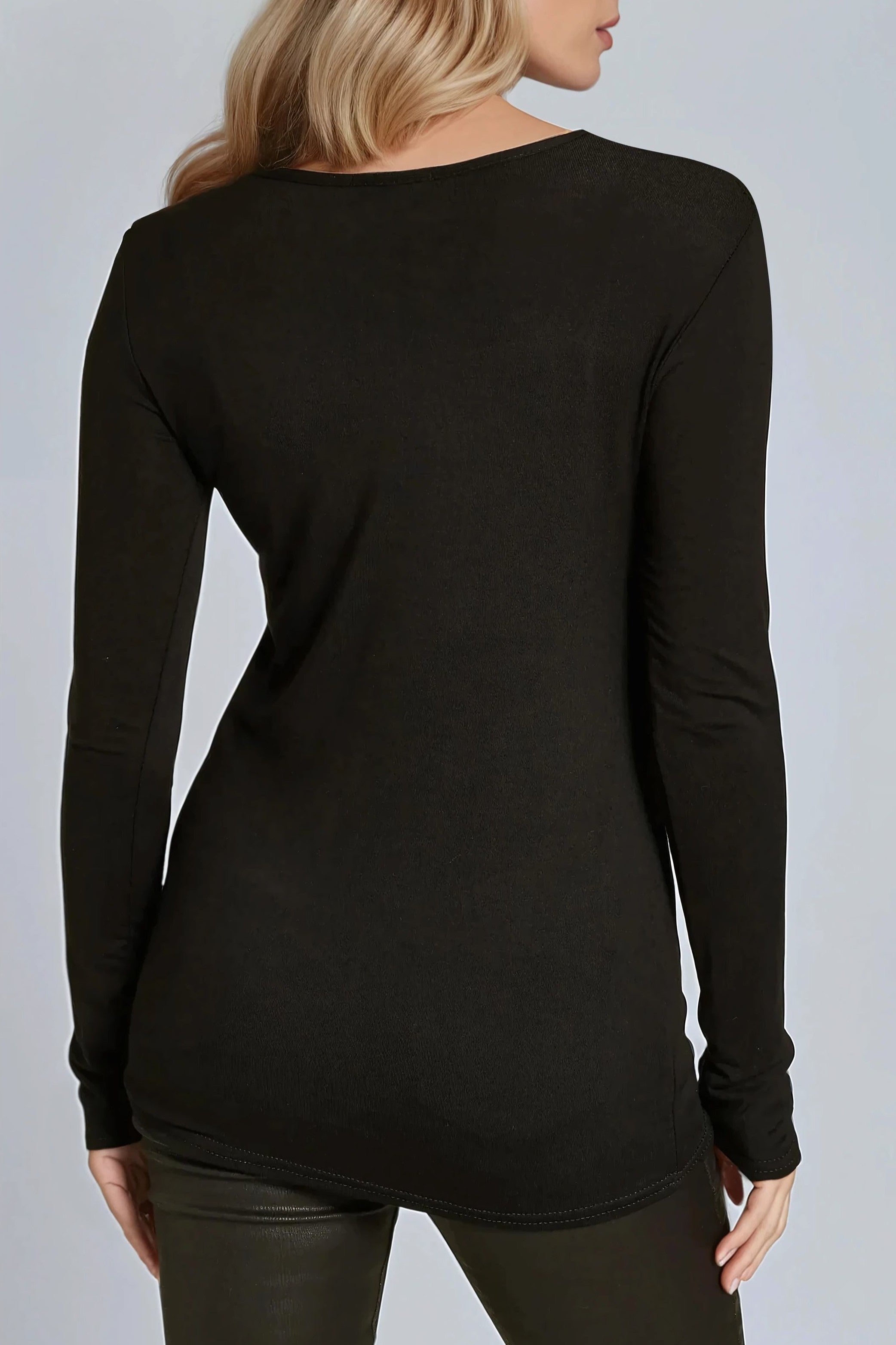 Black Round Neck Long Sleeve Top ANDREA