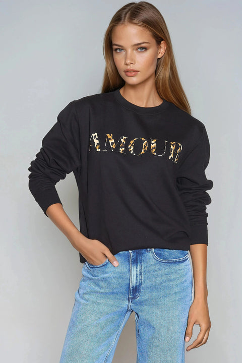Black Amour Leopard Print Sweatshirt by Aftershock London