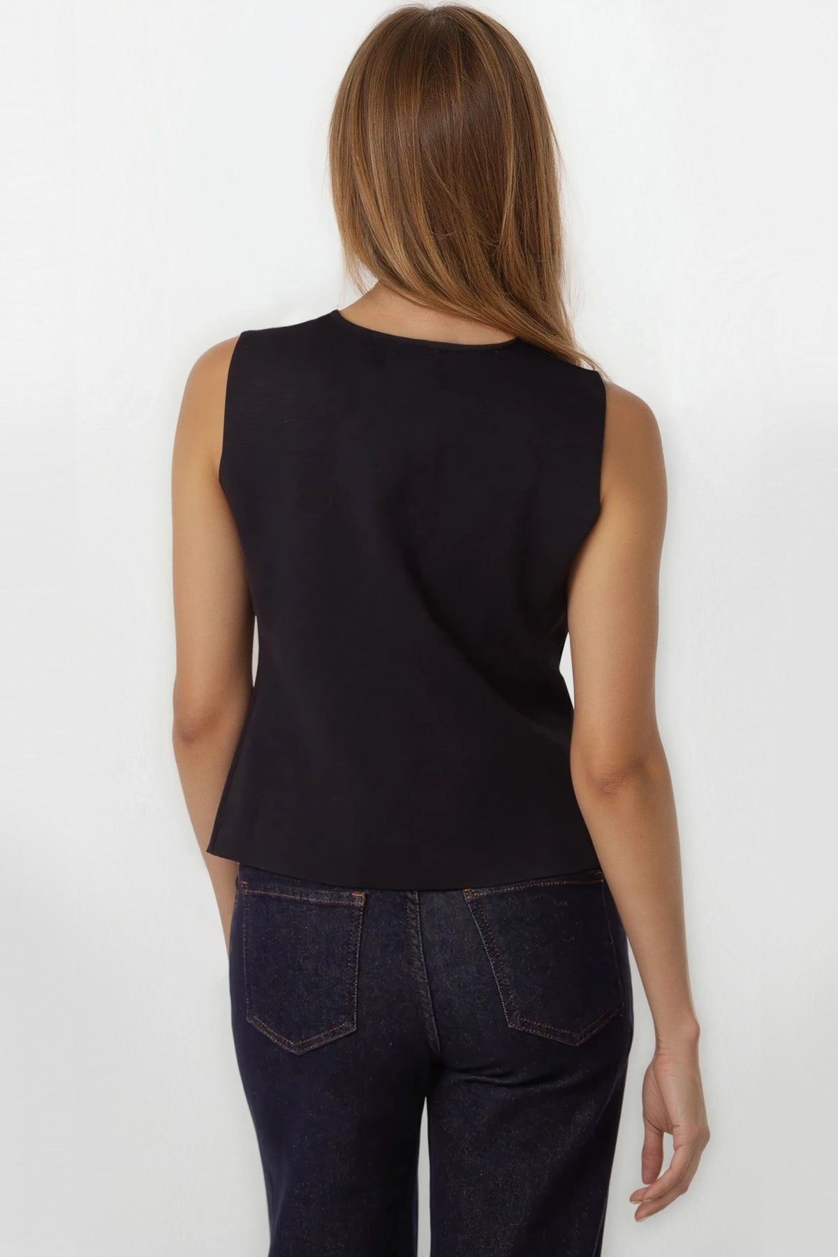 Black Asymmetric Fine Knit Waistcoat ALQ3787003