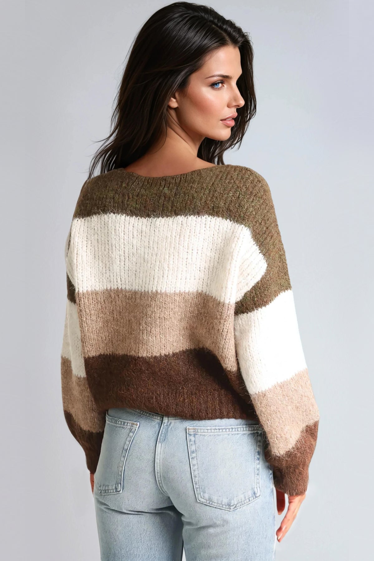 Khaki Wool Blend Colour Block Knitted Jumper ALWF5343