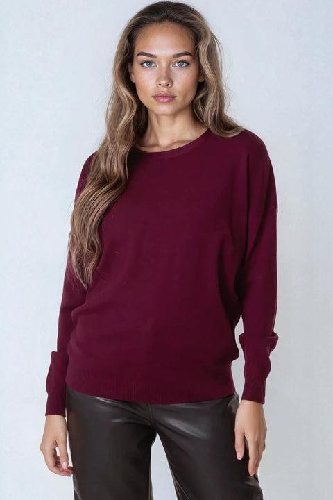 Burgundy Crew Neck Fine Knit Jumper by Aftershock London
