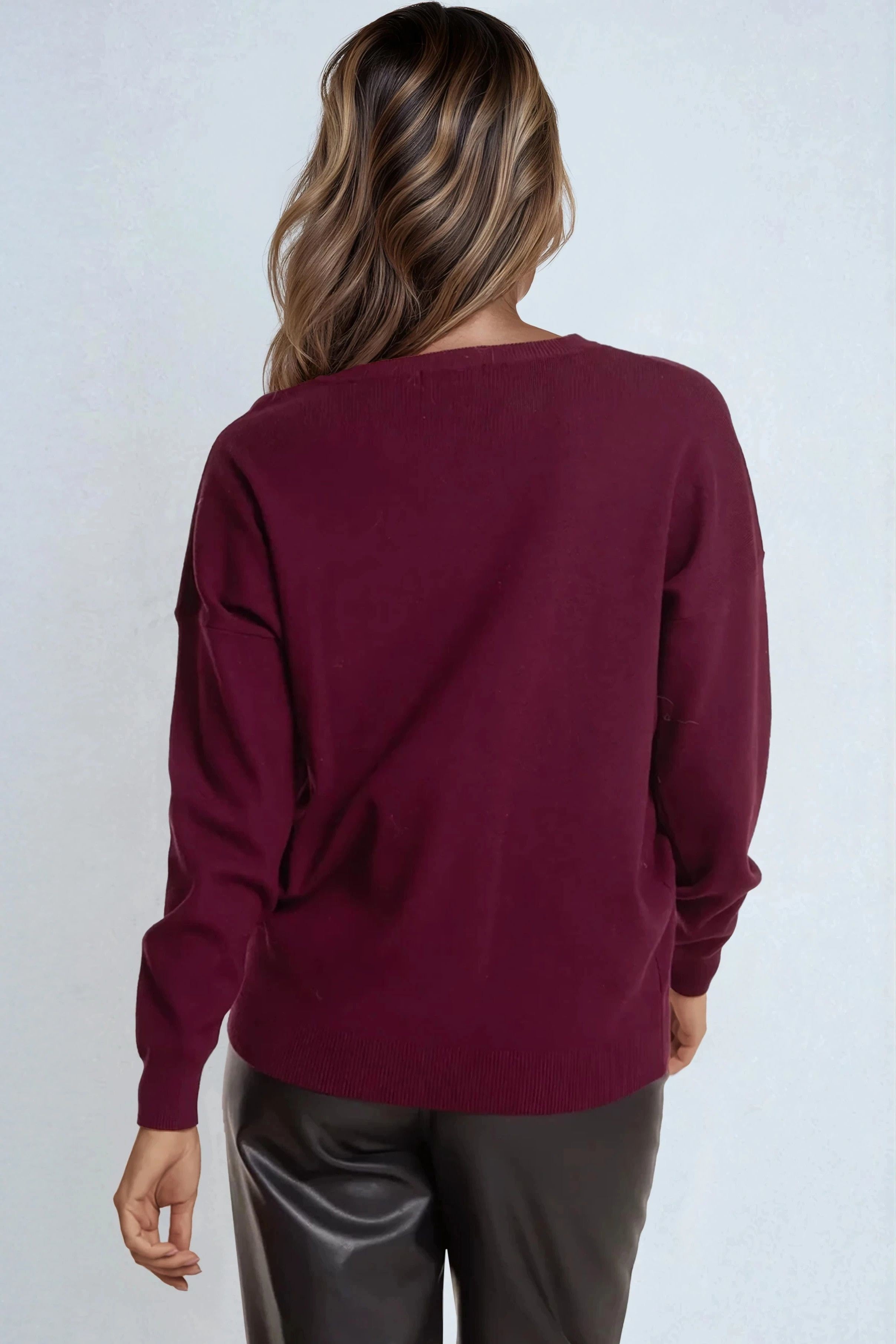 Burgundy Crew Neck Fine Knit Jumper ALNL258569285