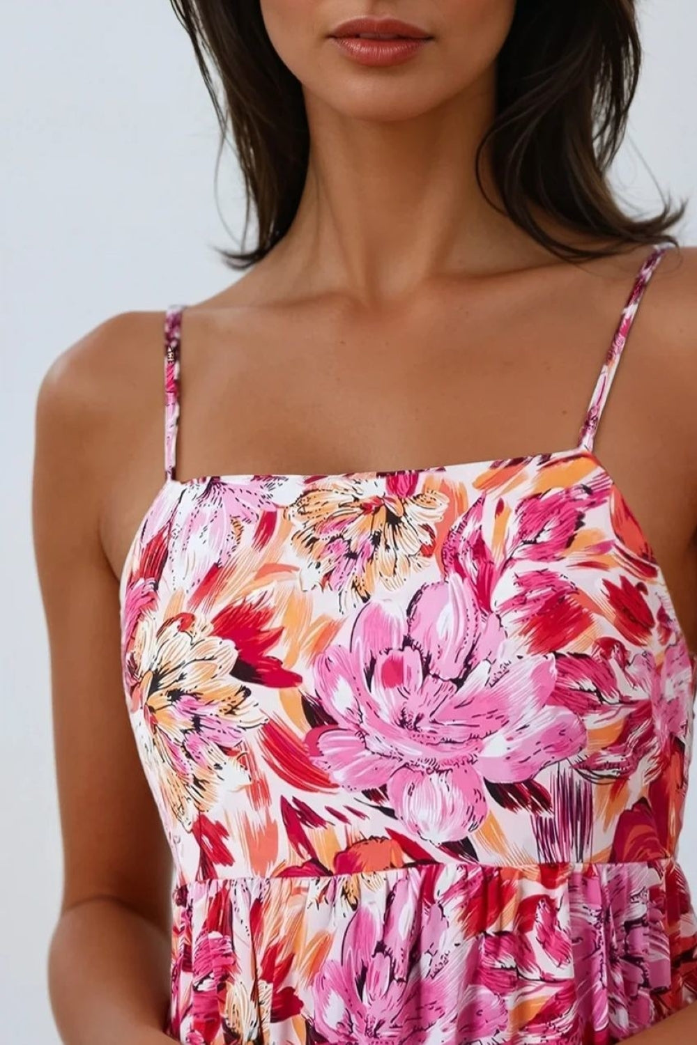 Pink Floral Cami Midi Dress With Cut Out Back ALNL233854075