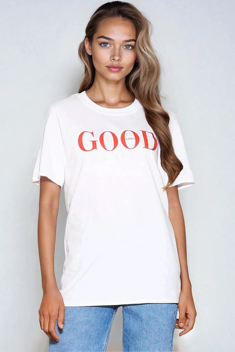 White Good Vibes Printed Cotton T-Shirt by Aftershock London