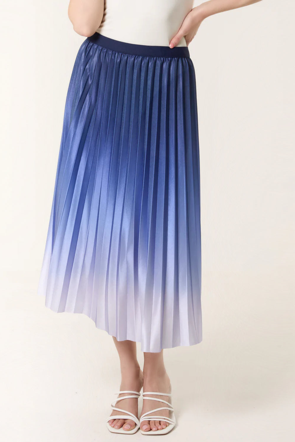Blue Gradient Pleated Midi Skirt NALL257222008