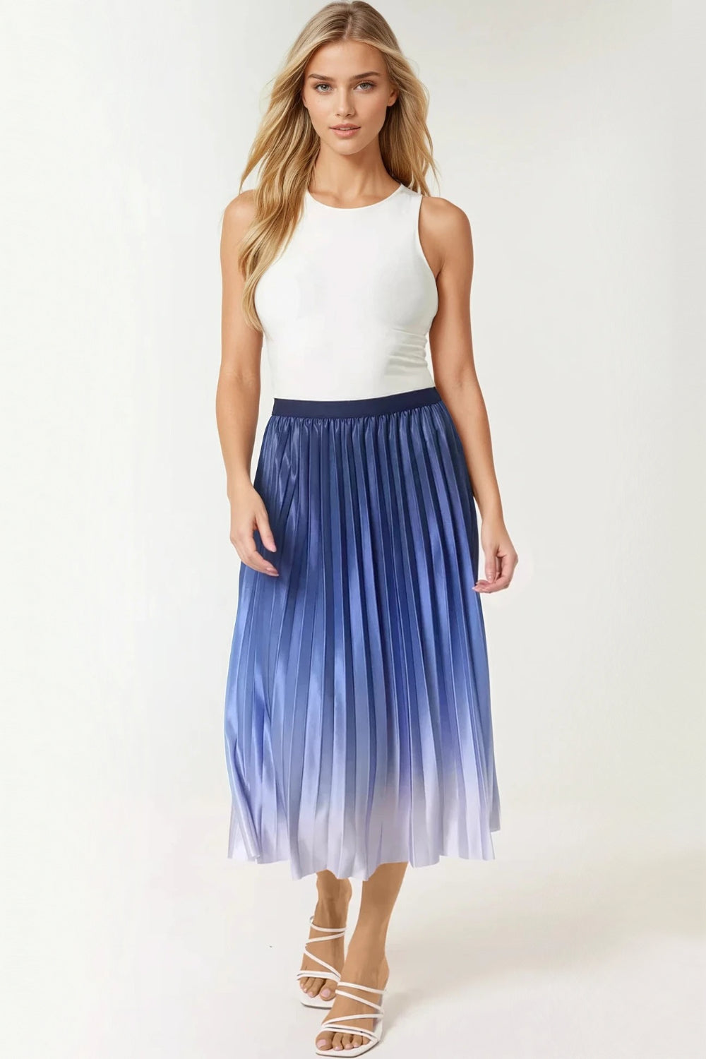 Blue Gradient Pleated Midi Skirt NALL257222008