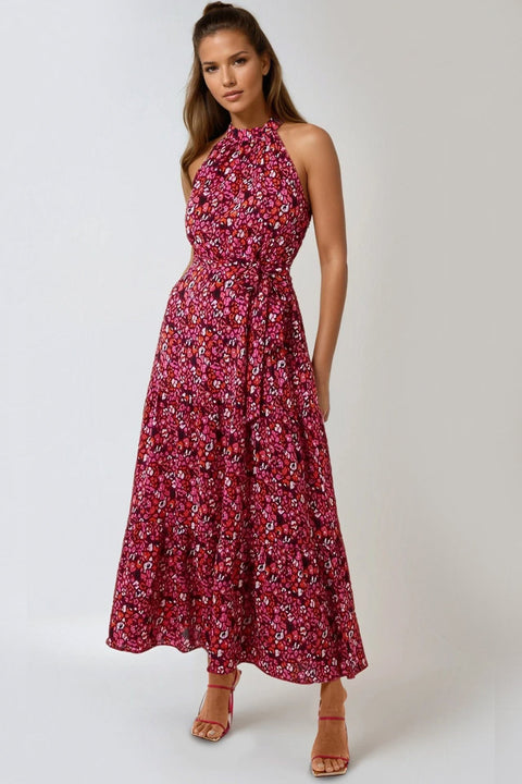 Pink Halterneck Maxi Dress by Aftershock London