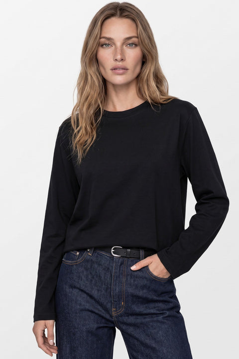 Black Cotton Long Sleeve Round Neck Top by Aftershock London
