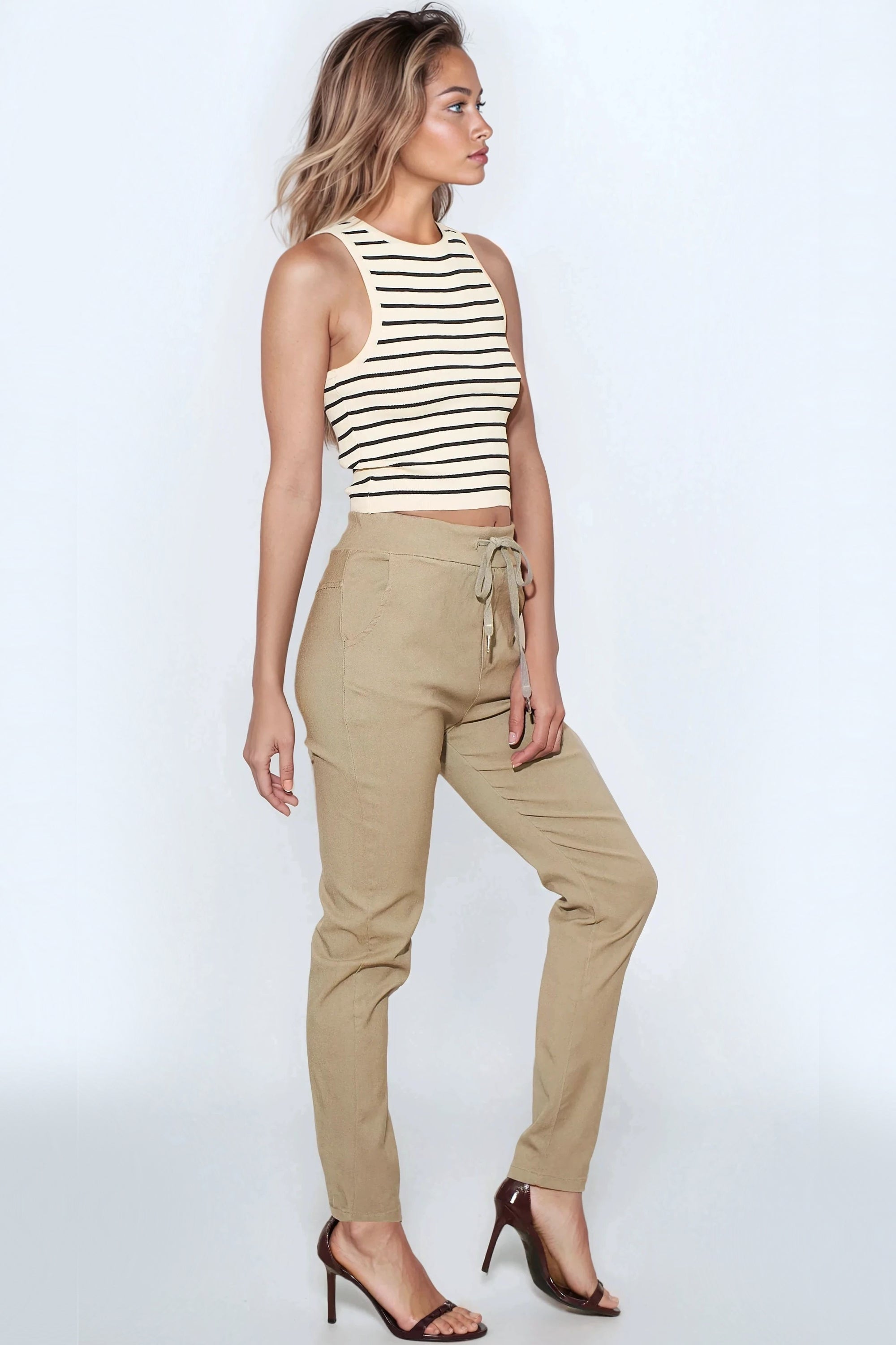 Mocha Stretch Drawstring Trousers ALGL2245