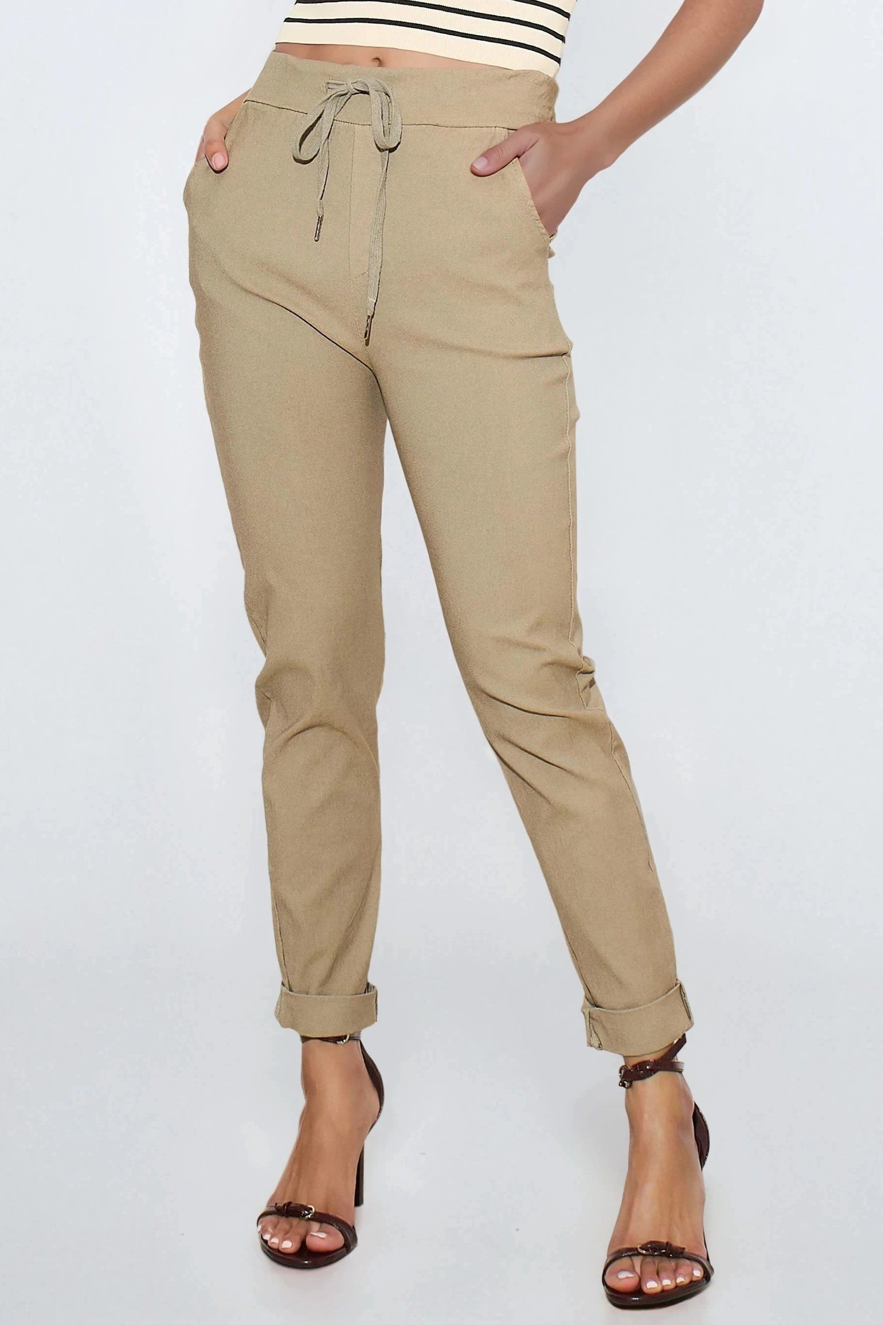 Mocha Stretch Drawstring Trousers ALGL2245