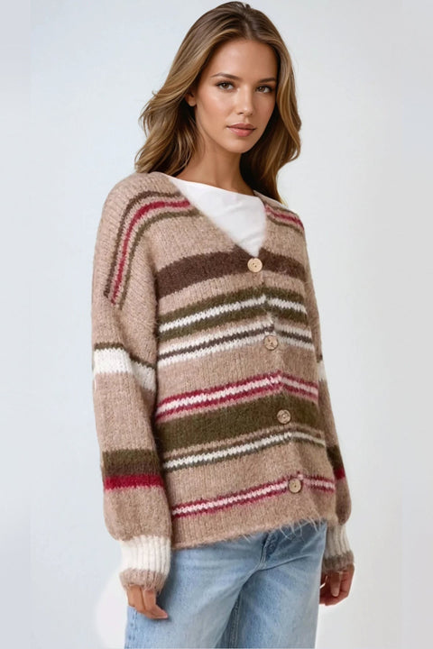 Mocha Striped Knit Cardigan by Aftershock London