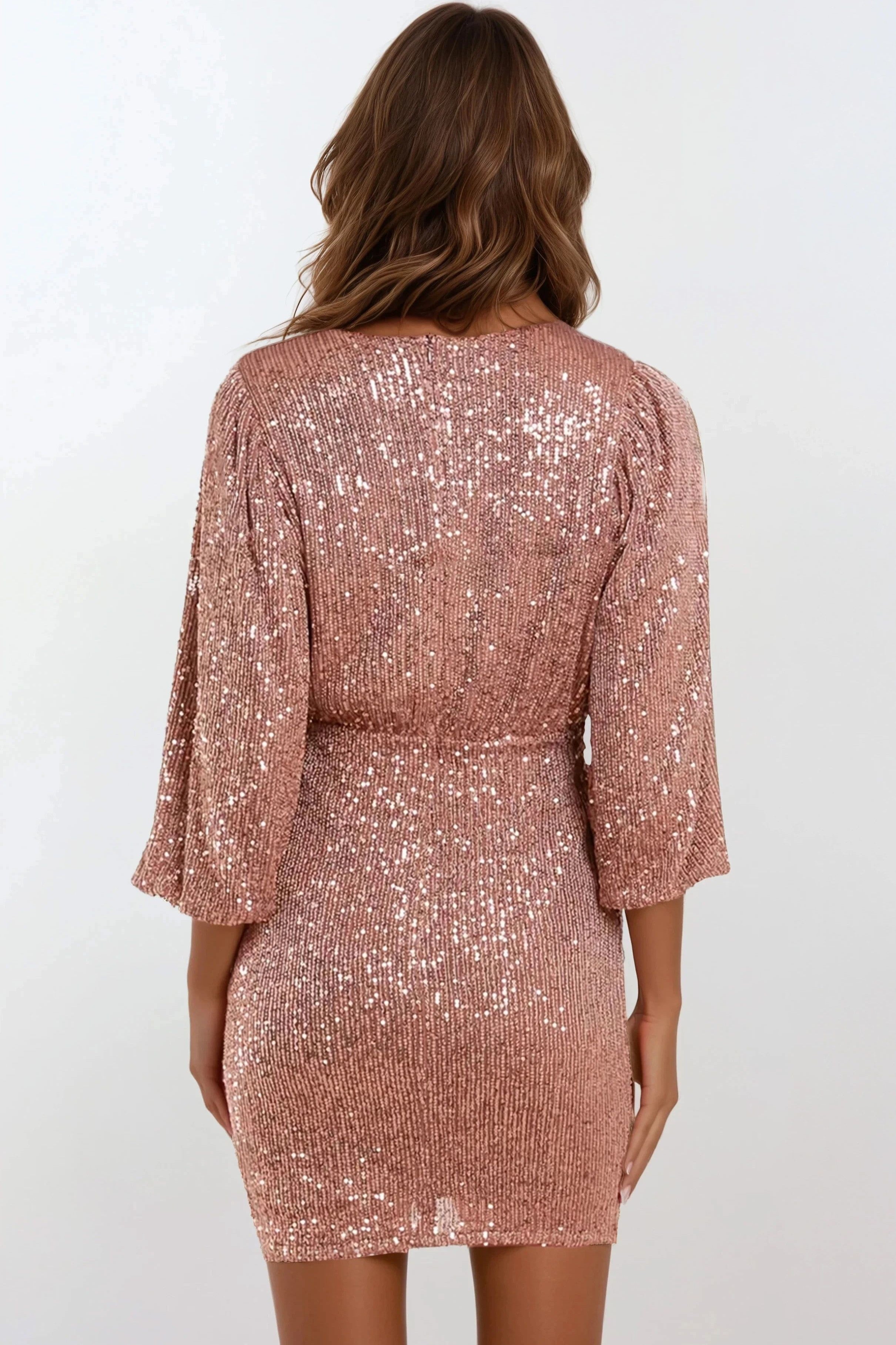 Bronze Sequin V Neck Mini Dress ALNL234855184