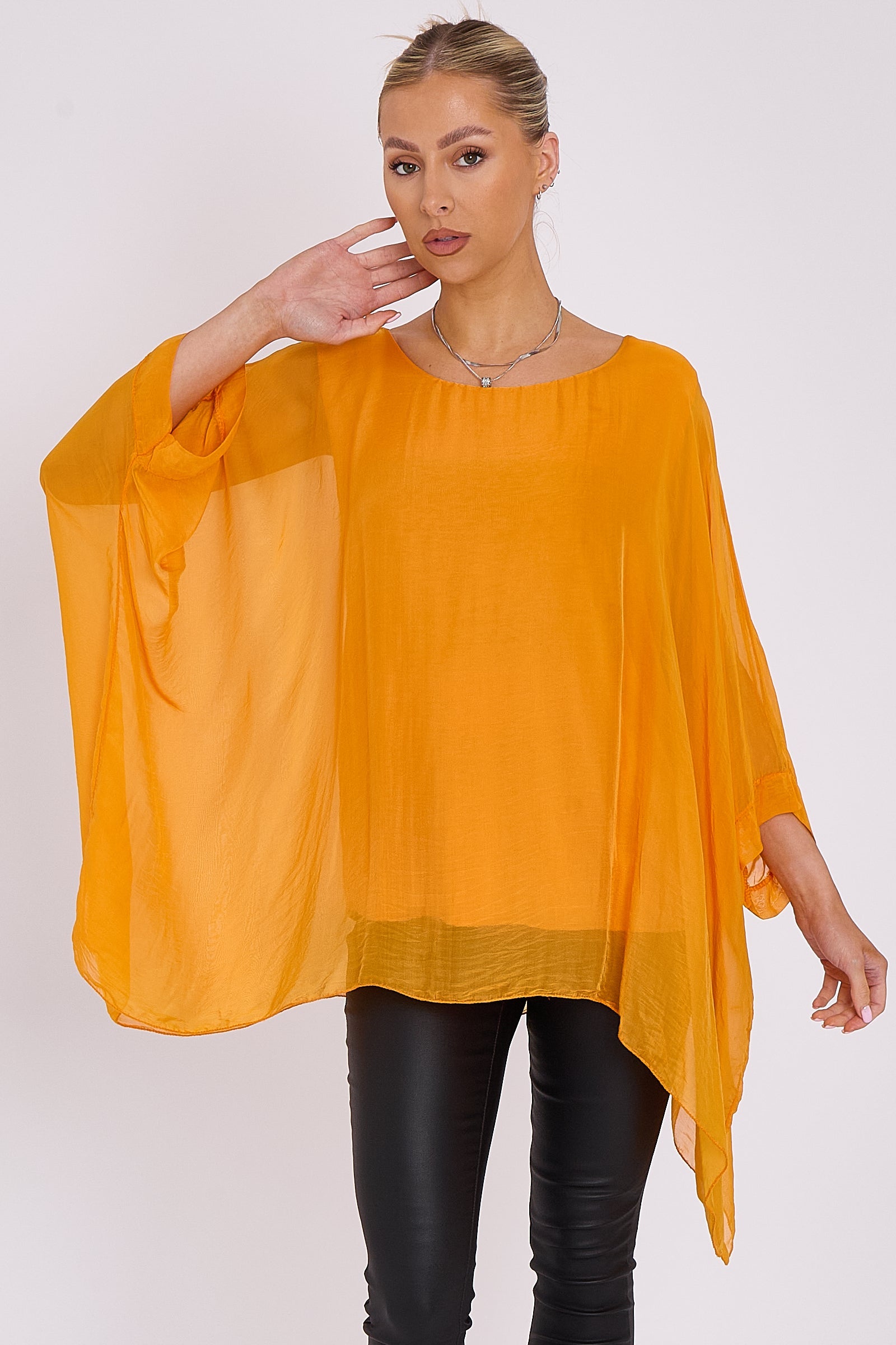 Orange Silk Batwing Sleeve Top Blouse JASMINE