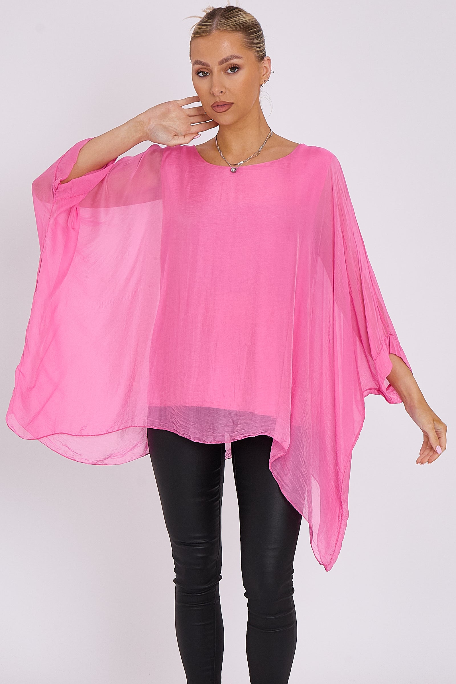 Pink Silk Batwing Sleeve Top Blouse JASMINE