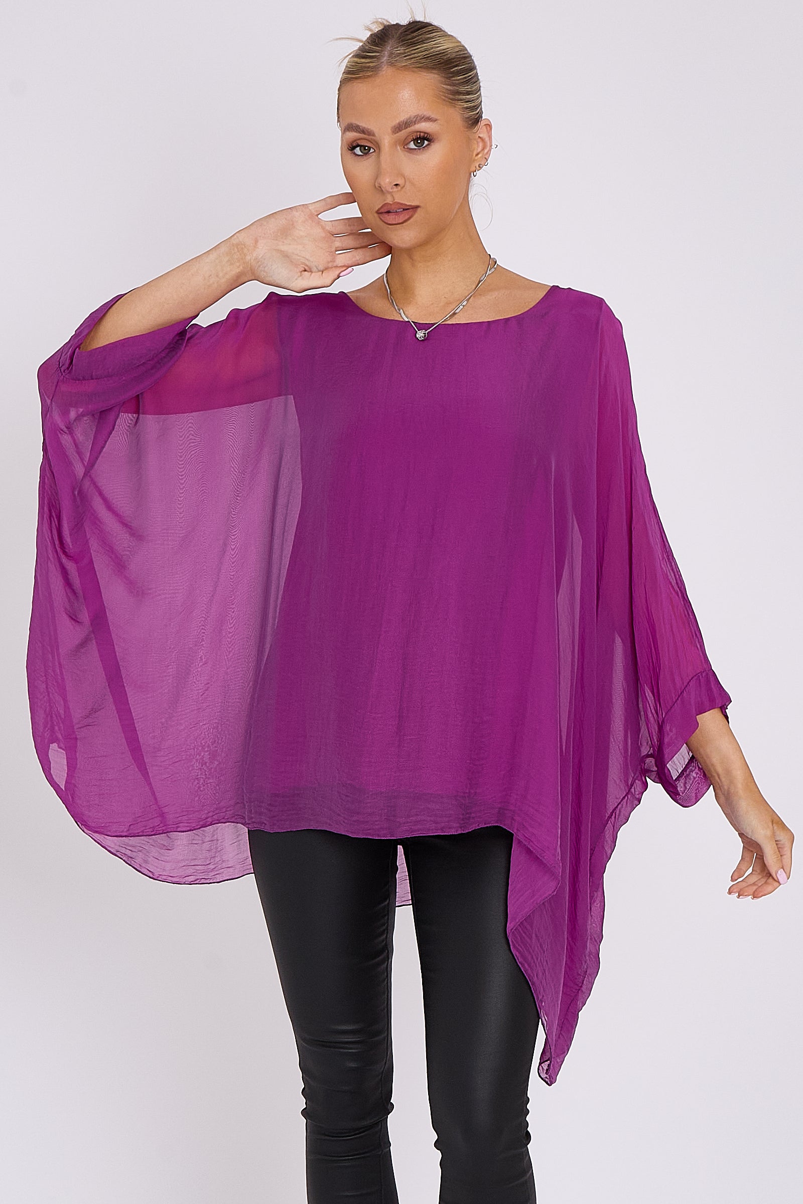 Purple Silk Batwing Sleeve Top Blouse JASMINE