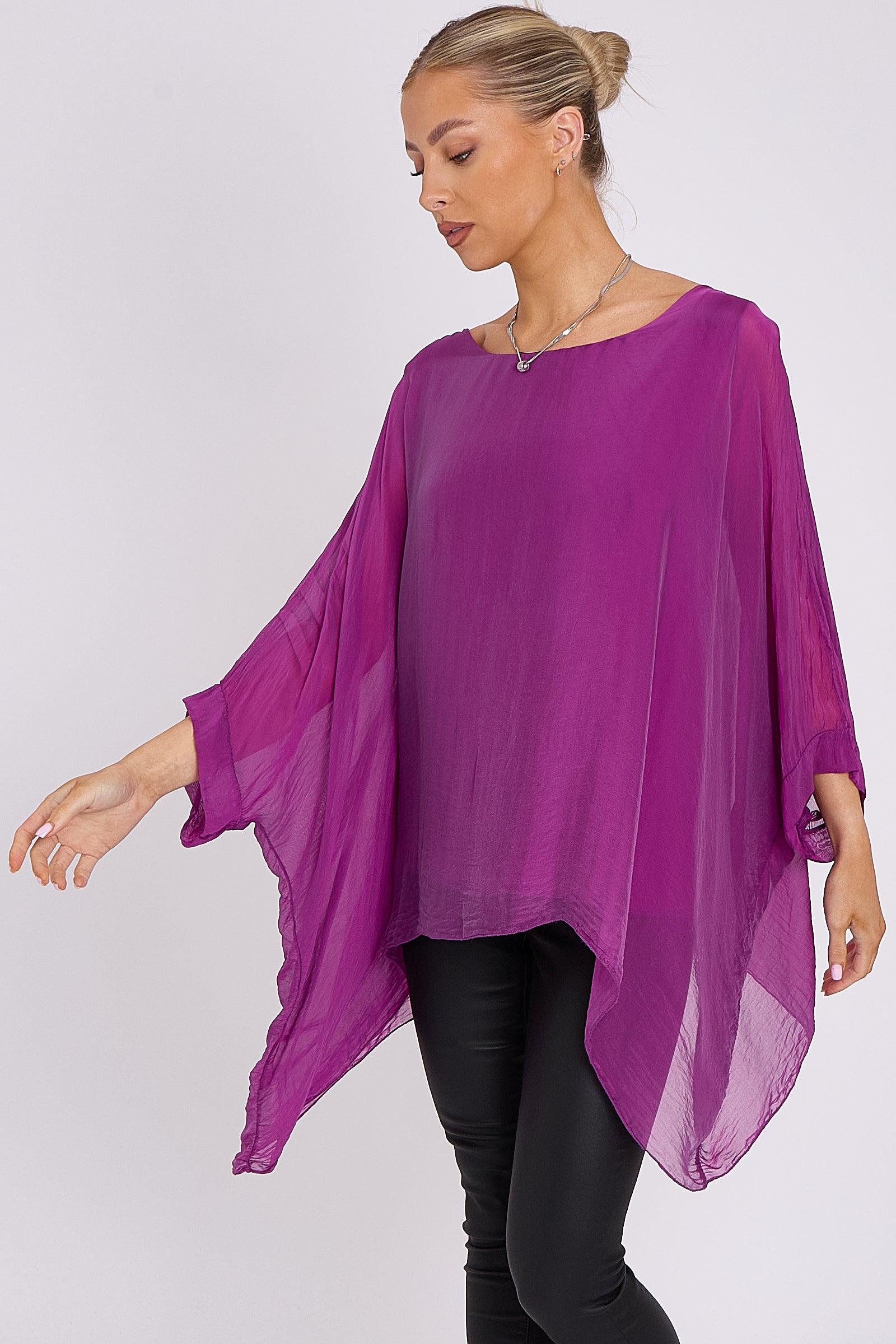 Purple Silk Batwing Sleeve Top Blouse JASMINE