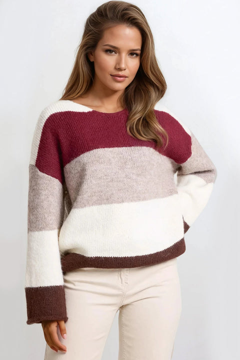 Wine Colour Block Wool Blend Jumper by Aftershock London