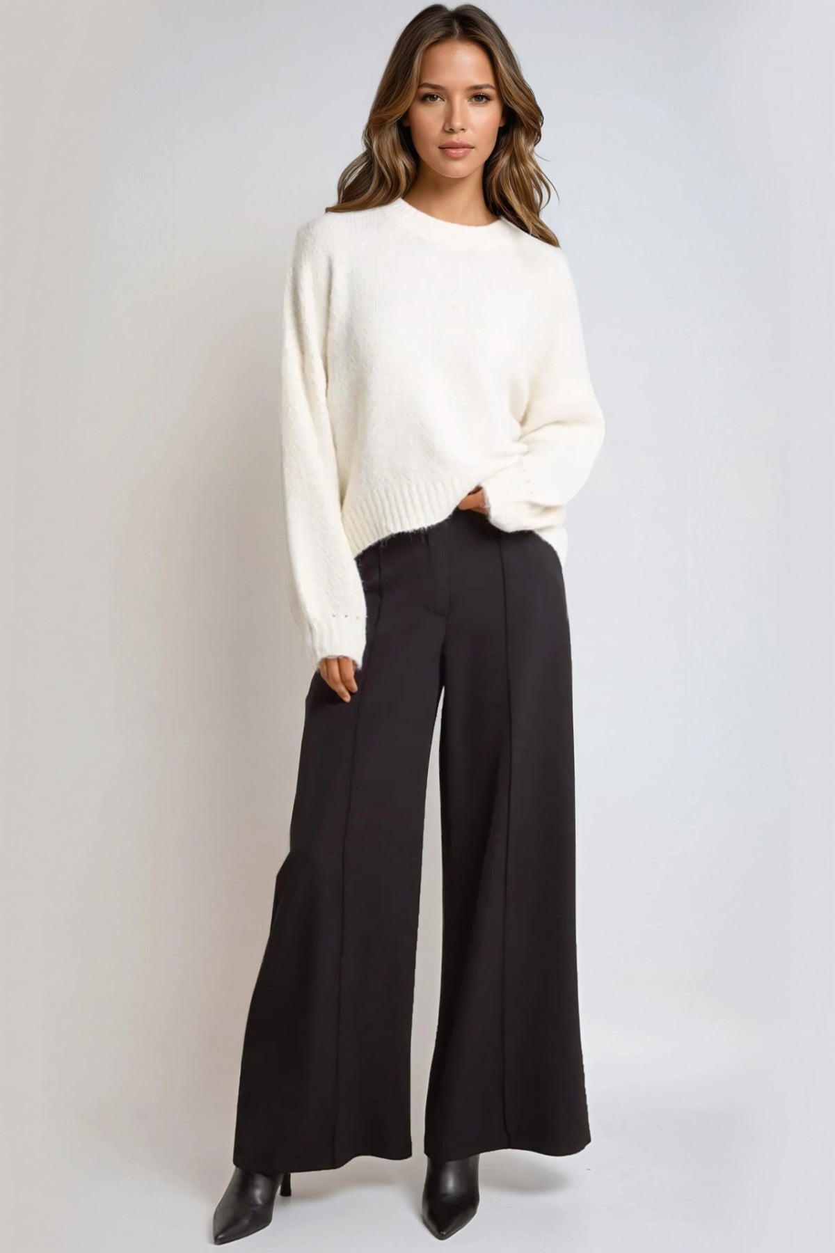 Ivory Textured Knit Crew Neck Jumper ALNL258506014