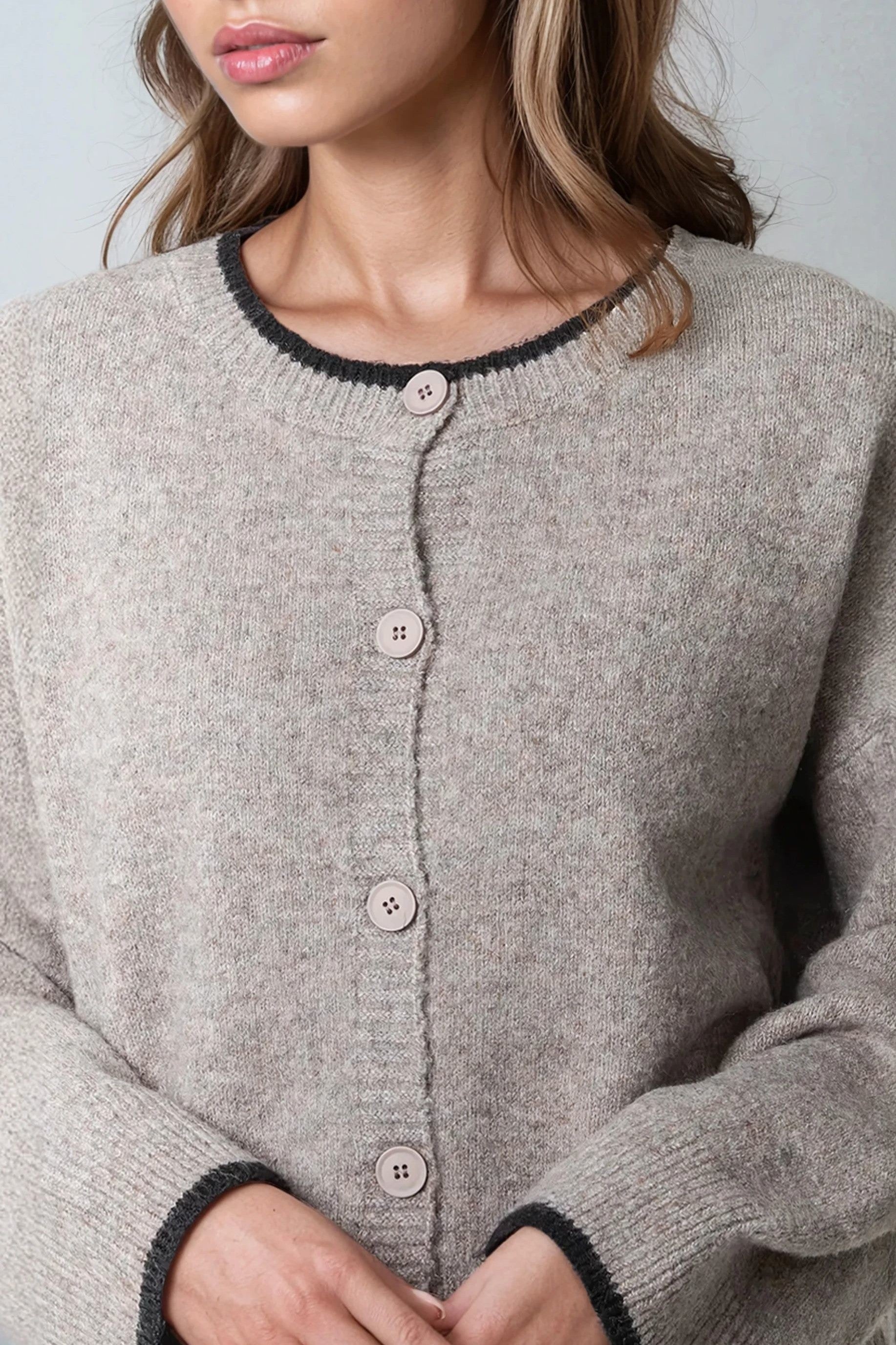 Mocha Wool Blend Contrast Edge Cardigan ALQ3621004