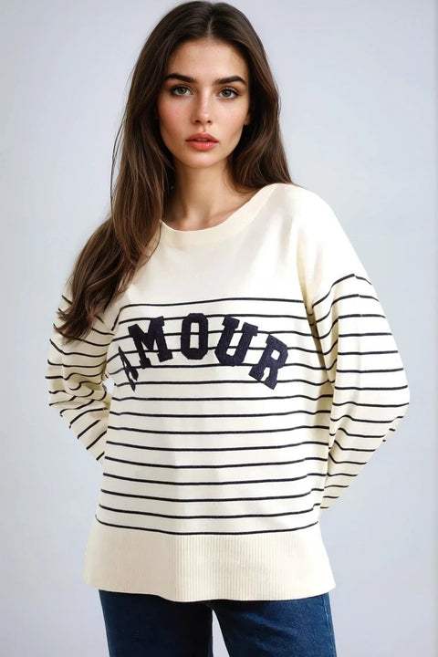 Ivory 'Amour' Stripe Jumper by Aftershock London