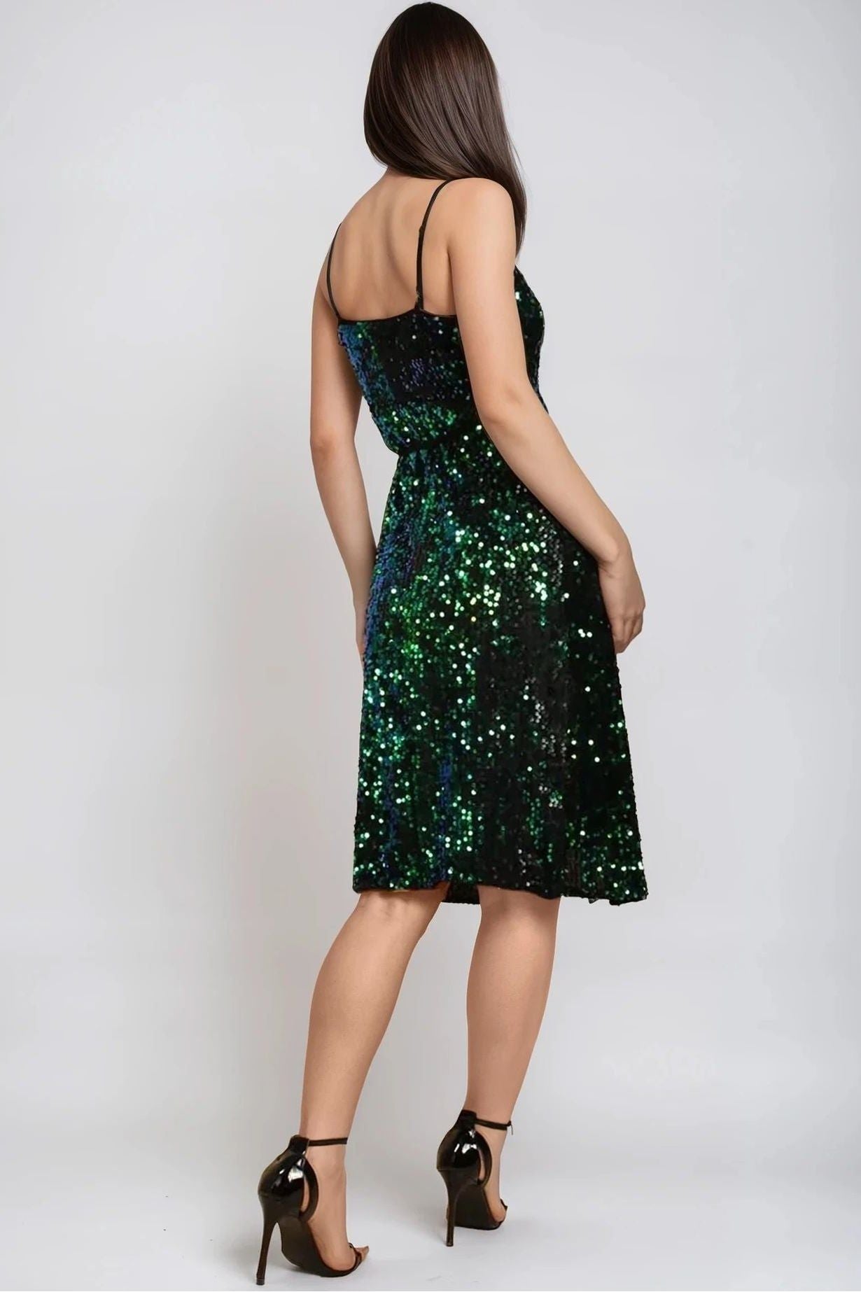 Green Sequin Velvet Mini Wrap Dress CHARLIZE