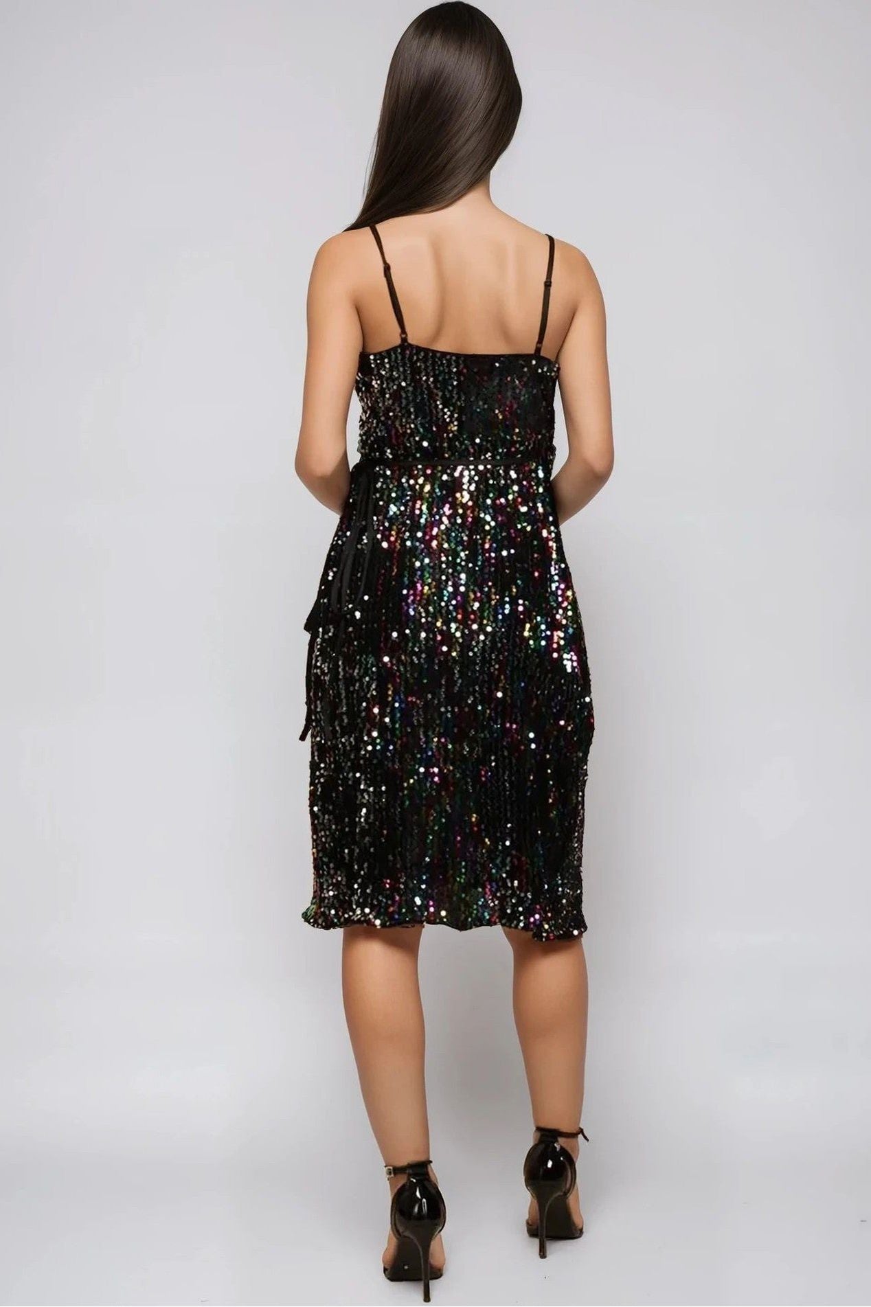 Multicolour Sequin Velvet Mini Wrap Dress CHARLIZE