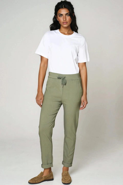 Khaki Stretch Drawstring Trousers by Aftershock London