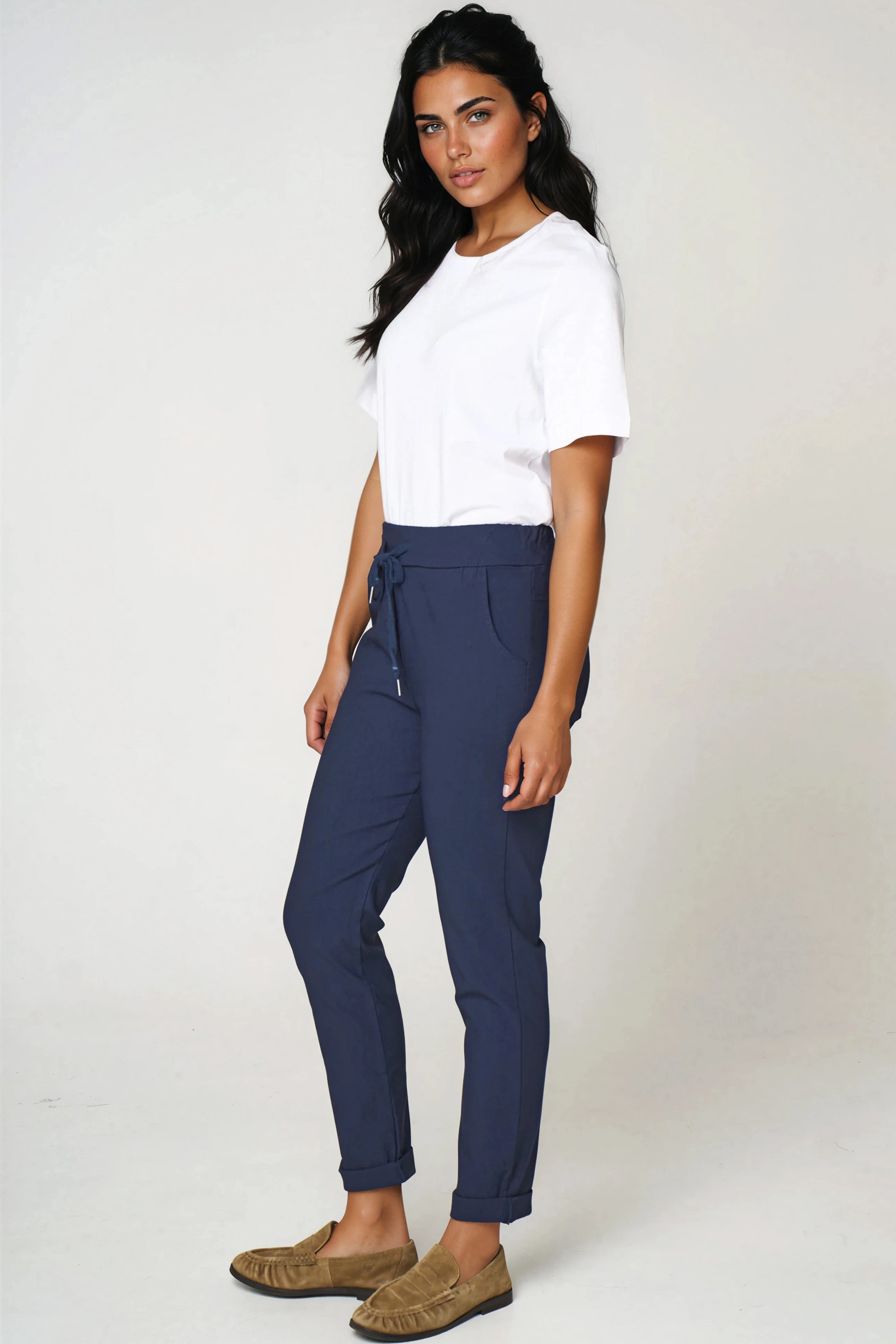Navy Stretch Drawstring Trousers ALGL2245